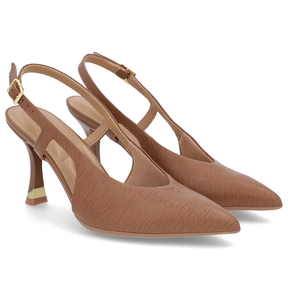 Escarpins marron à brides latérales et cuir texturé