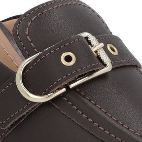 Mule Marrom Couro Salto Kitten Fivela