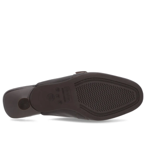 Mule Marrom Couro Salto Kitten Fivela