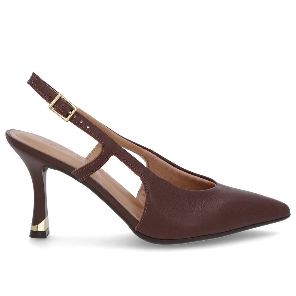 Escarpins marron à brides latérales et cuir texturé