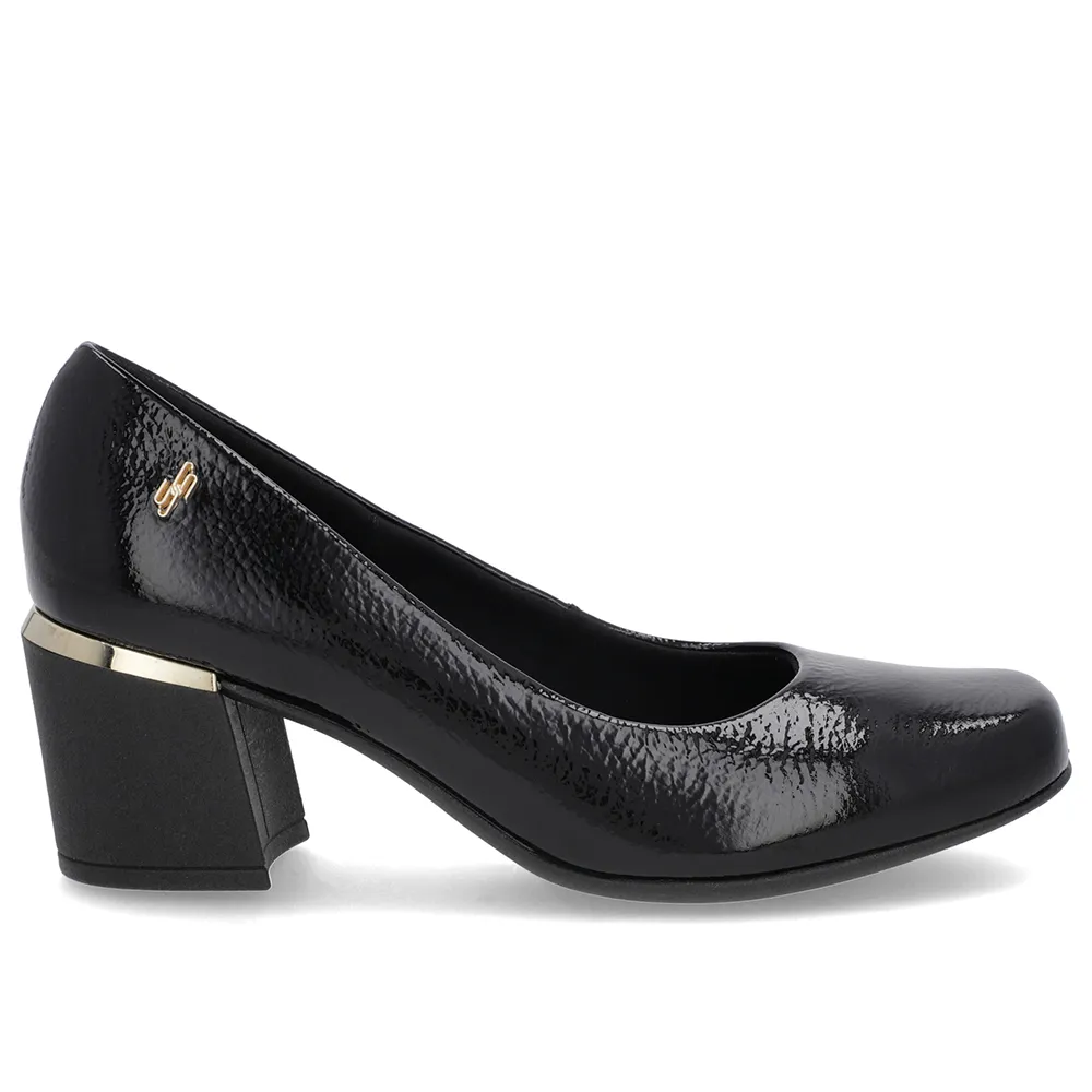 Escarpins à bout carré en cuir verni noir avec talon