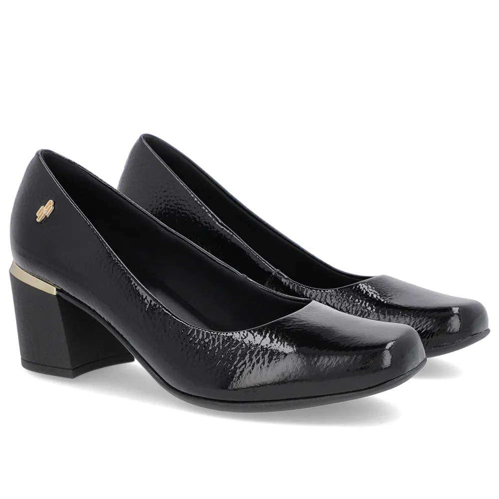 Escarpins à bout carré en cuir verni noir avec talon