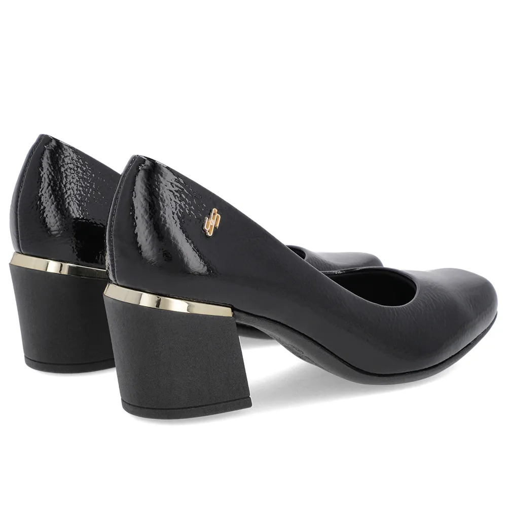 Escarpins à bout carré en cuir verni noir avec talon