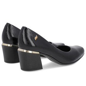 Escarpins à bout carré en cuir verni noir avec talon