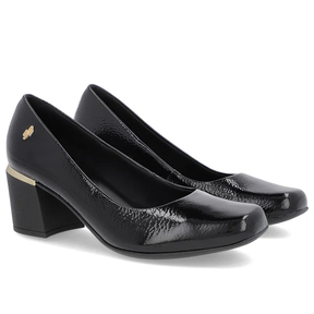 Escarpins à bout carré en cuir verni noir avec talon