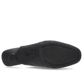 Mule Preta Couro Salto Kitten Fivela