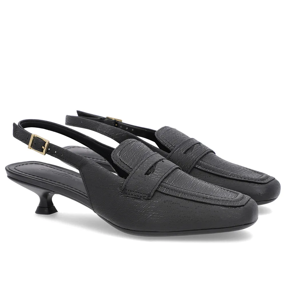 Bride arrière noire à talon texturé en cuir
