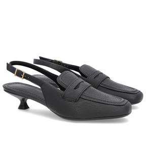Bride arrière noire à talon texturé en cuir