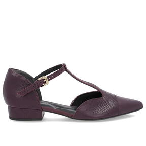 Escarpins en cuir violet à talon carré fermé