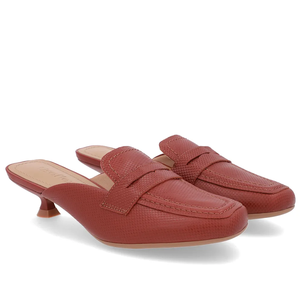 Mule Marrom Couro Salto Kitten