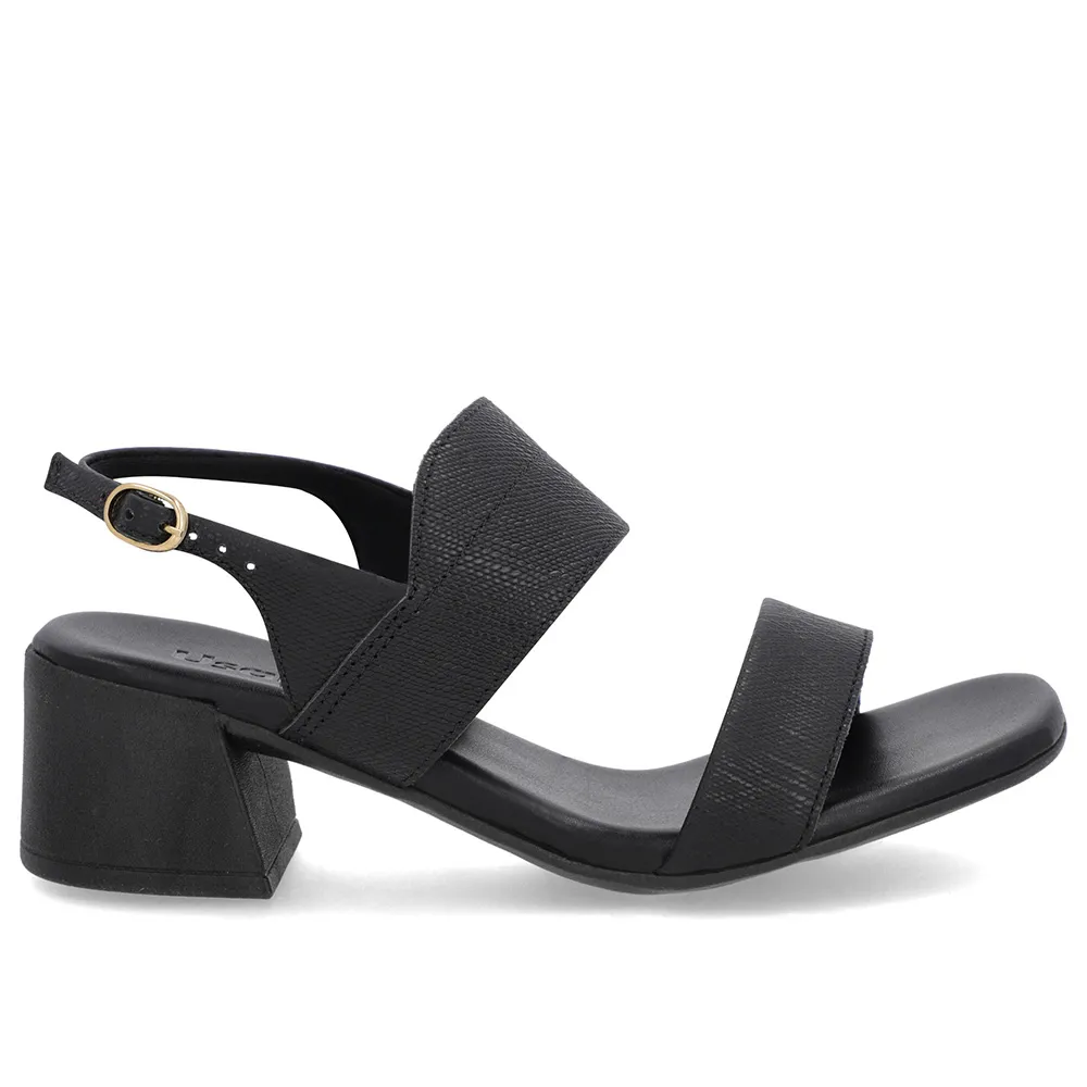 Sandale en cuir noir avec talon bloc et bride
