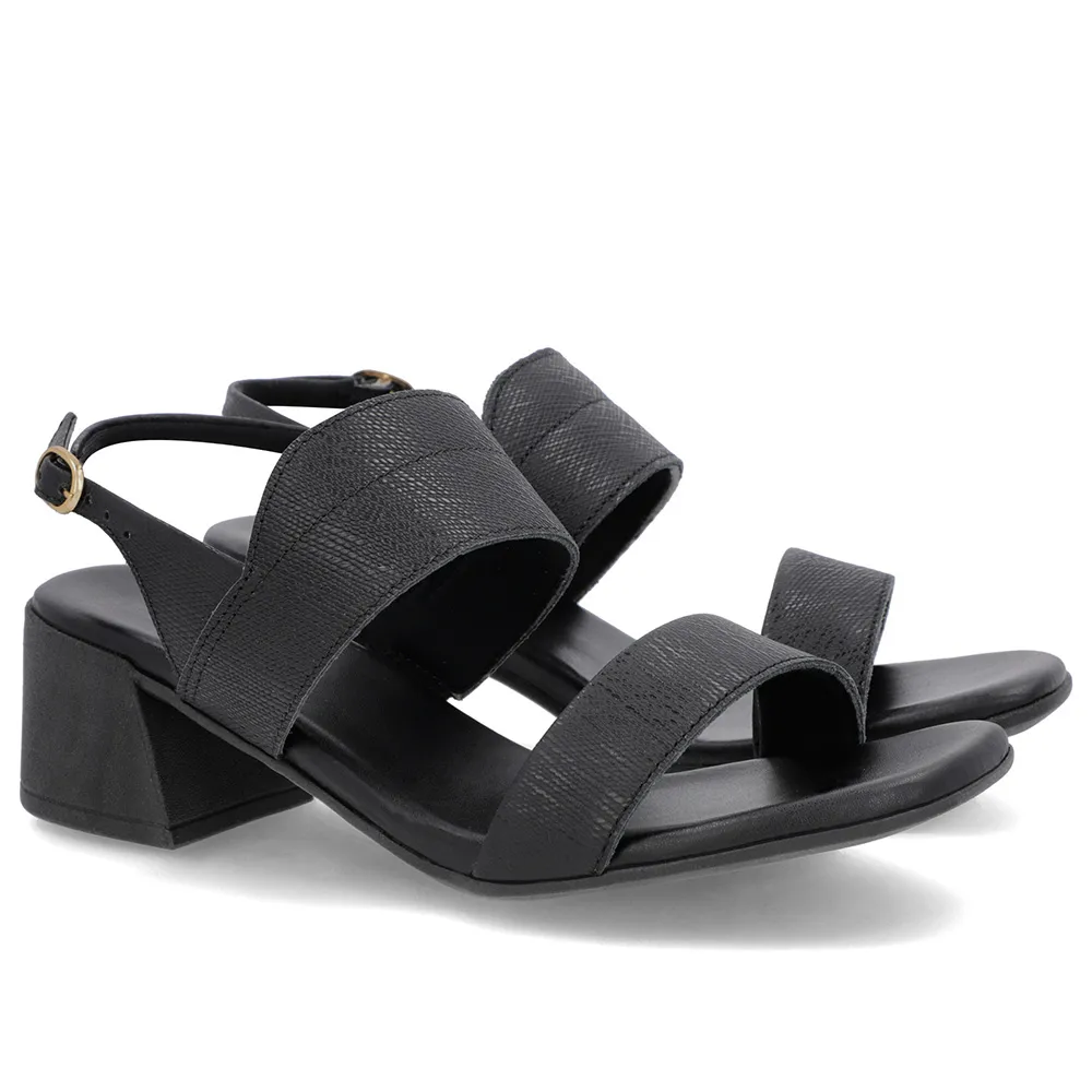 Sandale en cuir noir avec talon bloc et bride
