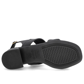 Sandale en cuir noir avec talon bloc et bride
