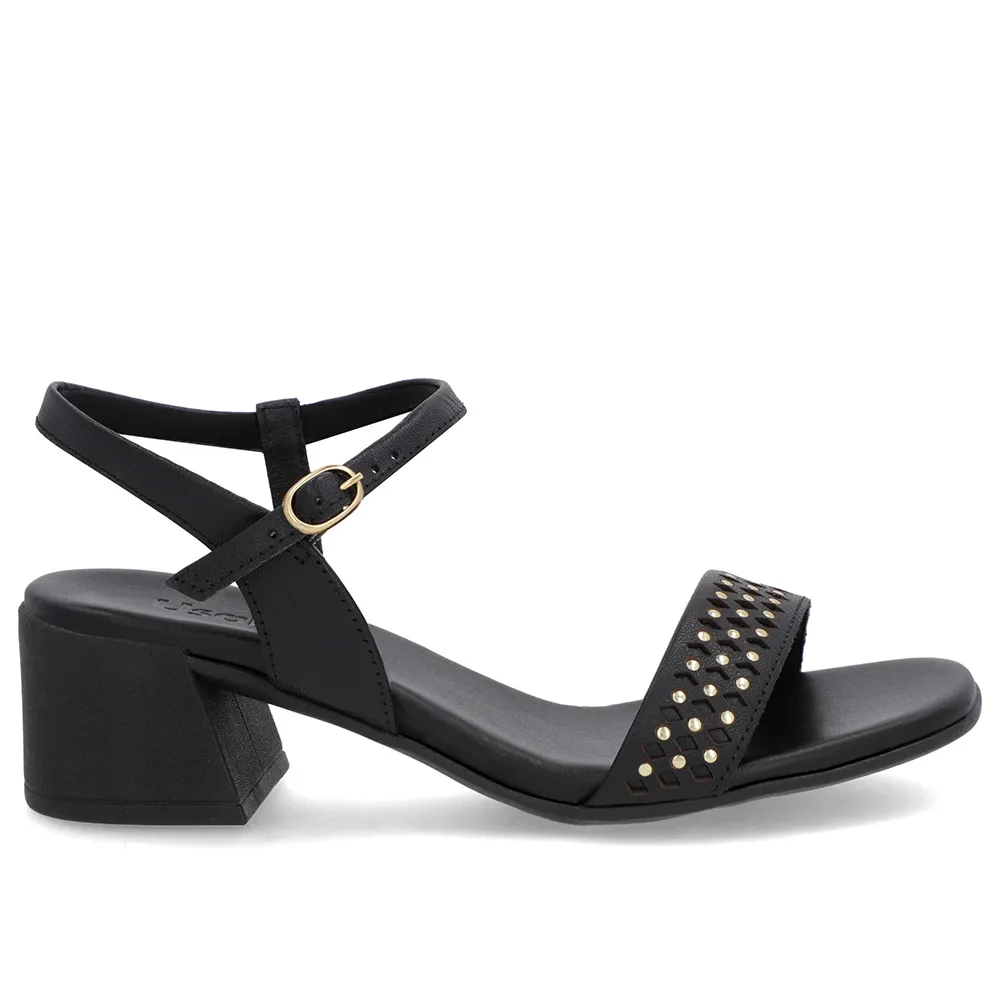 Sandale en cuir noir avec détail de rivet laser
