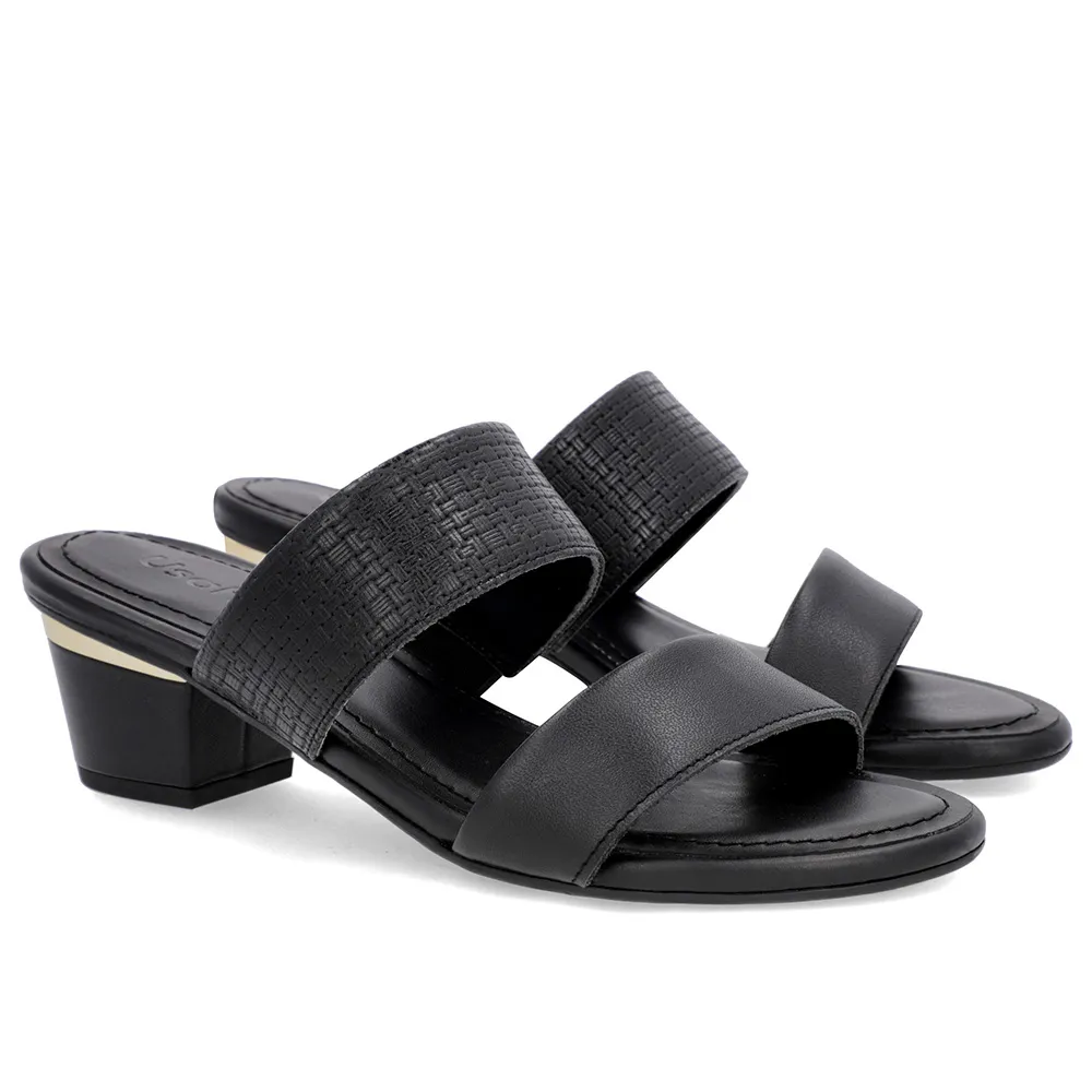Sabots en cuir noir avec brides texturées