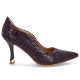 Escarpins en cuir violet à bout pointu en crocodile et détails découpés