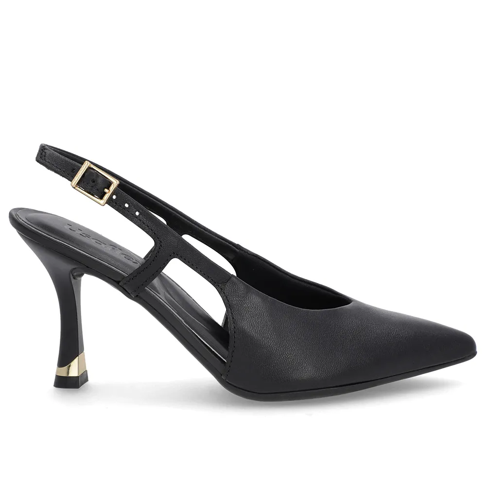Escarpins noirs à bride arrière et bride latérale en cuir lisse