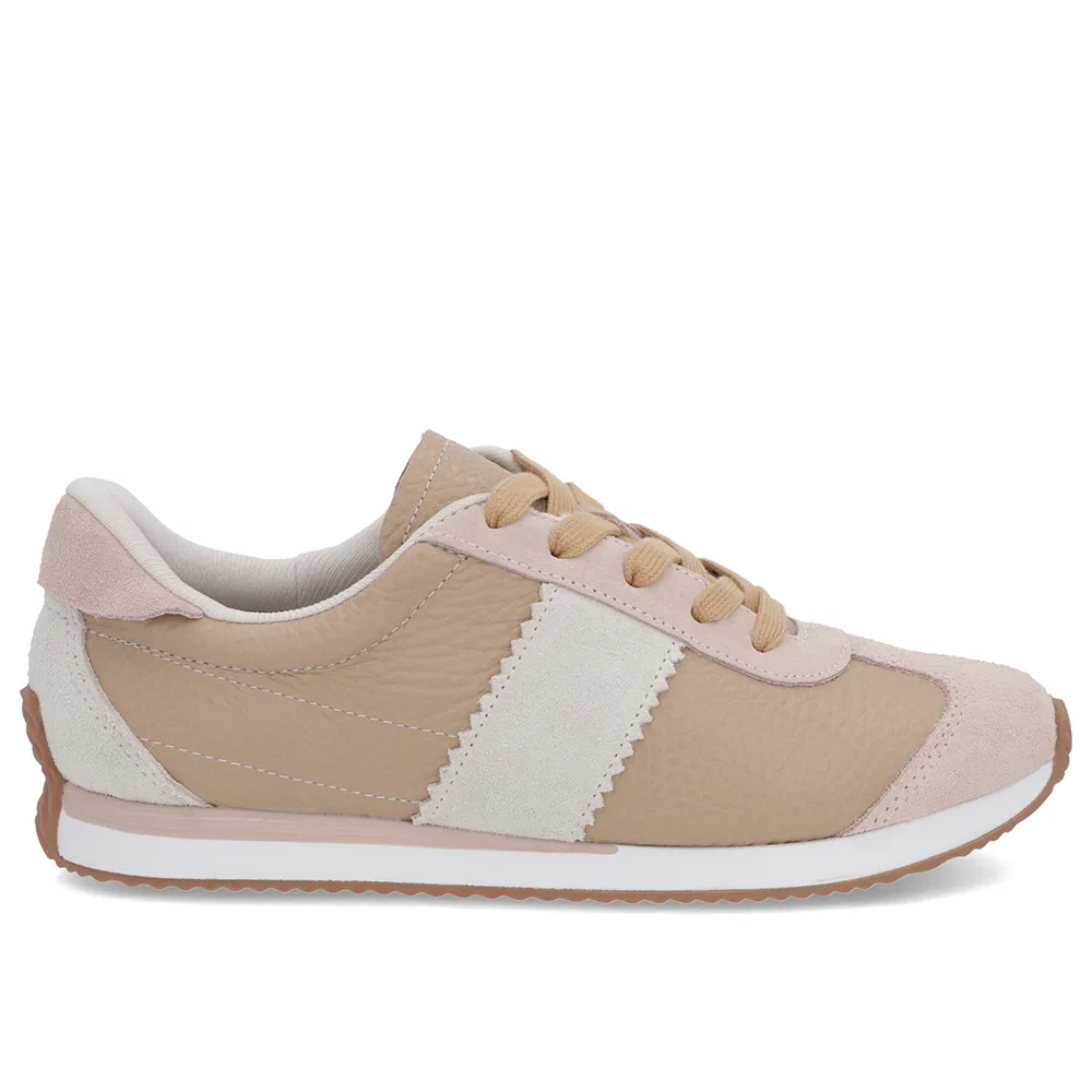 Baskets en cuir beige avec détails latéraux
