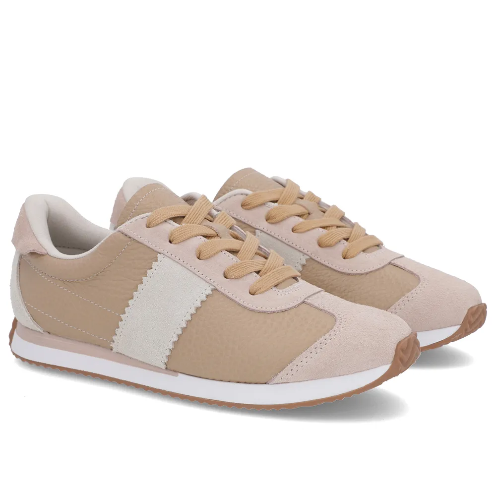 Baskets en cuir beige avec détails latéraux