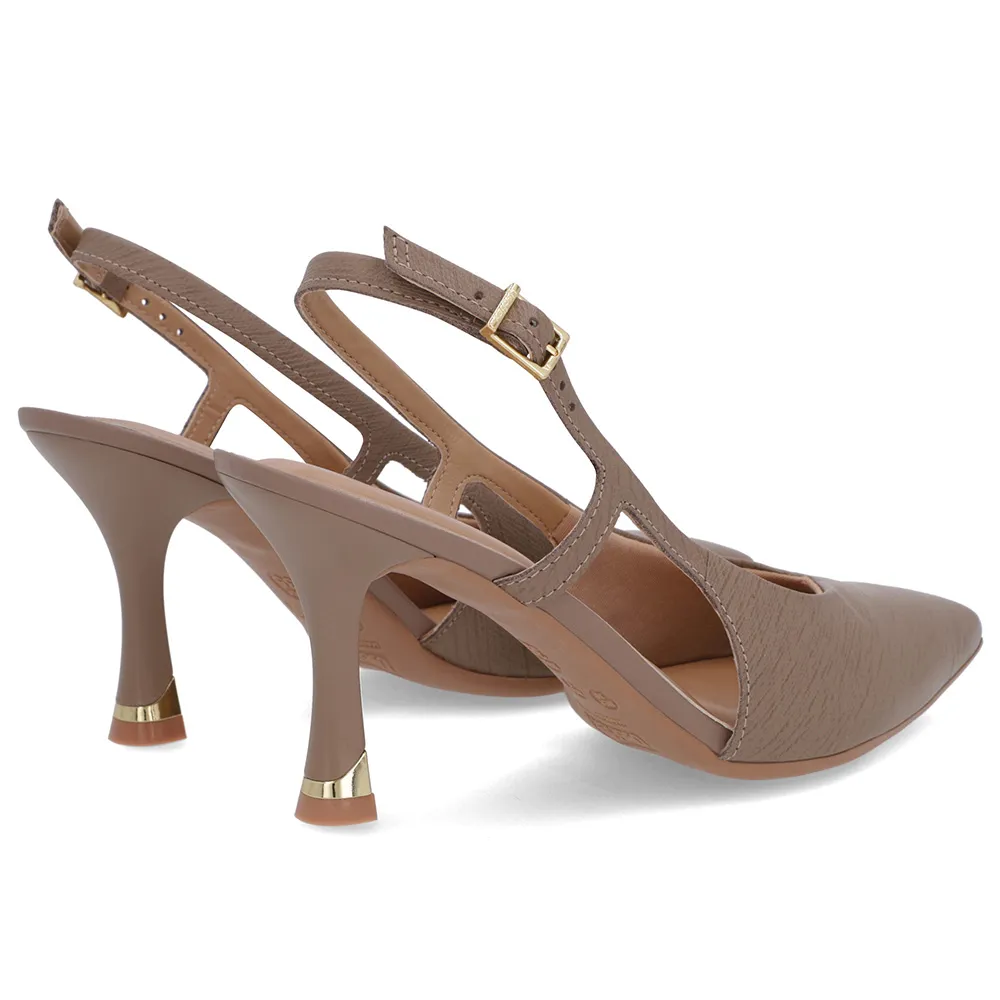 Escarpins marron à brides latérales et cuir texturé