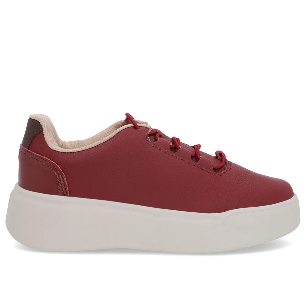 Baskets en cuir rouge à semelle haute et lacets élastiques